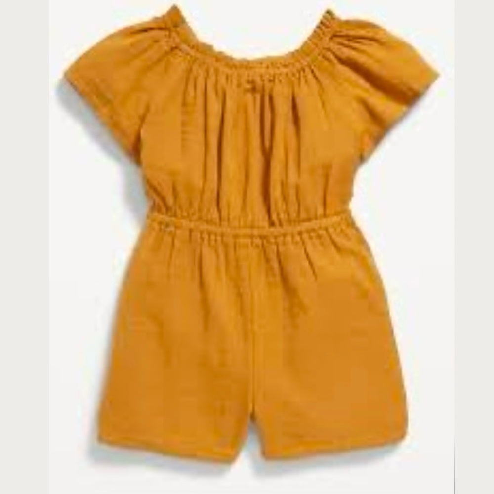 Old Navy Double Weave Short Sleeve Open Back Romper Gold Size 18-24 Months
